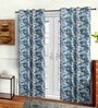 Blue Polyester Floral 7ft Semisheer Eyelet 2 Pc Door Curtains