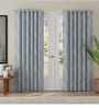 Blue Polyester Abstract 7ft Room Darkening Eyelet Door Curtains (2 Pc)