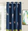 Blue Abstract Polyester 5 Ft Light Filtering Eyelet Window Curtains (Set of 2)