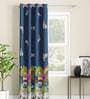 Blue Floral Polyester 7 Ft Light Filtering Eyelet Door Curtain