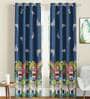 Blue Abstract Polyester 7 Ft Light Filtering Eyelet Door Curtains (Set of 2)