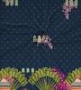 Blue Floral Polyester 7 Ft Light Filtering Eyelet Door Curtain