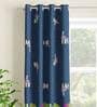Blue Floral Polyester 7 Ft Light Filtering Eyelet Door Curtain