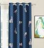 Blue Abstract Polyester 7 Ft Light Filtering Eyelet Door Curtains (Set of 2)