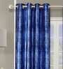 Blue Polyester Textured 7FT Light Filtering Eyelet Door Curtains (Pack of 2)