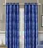 Blue Polyester Textured 7FT Light Filtering Eyelet Door Curtains (Pack of 2)