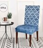 Blue Printed Polyester Blend 14x38 Inch Chair Covers (Pack of 4)