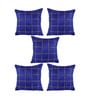 Blue Polyester Checkered 40x40 inches Cushion Covers Set of 5