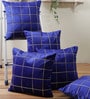 Blue Polyester Checkered 40x40 inches Cushion Covers Set of 5
