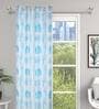 Blue Floral Polyester 5 Ft Light Filtering Eyelet Window Curtain