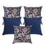 Blue Floral Polyester 16 x 16 Inches Cushion Covers (Set of 5)