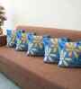 Blue Polyester Floral 16x16 inches Cushion Covers Set of 5