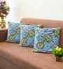 Blue Polyester Floral 18x18 inches Cushion Covers Set of 3