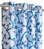 Blue Polyester Floral Light Filtering Eyelet 5 Feet Window Curtains (2 Pc)
