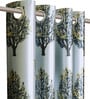Blue Polyester Floral Light Filtering Eyelet 5 Feet Window Curtains (2 Pc)