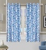 Blue Polyester Floral Light Filtering Eyelet 5 Feet Window Curtains (2 Pc)