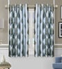 Blue Polyester Floral Light Filtering Eyelet 5 Feet Window Curtains (2 Pc)