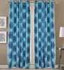 Blue Floral Polyester 5 Ft Blackout Eyelet Window Curtains (Set of 2)