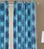 Blue Floral Polyester 5 Ft Blackout Eyelet Window Curtains (Set of 2)
