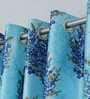 Blue Floral Polyester 5 Ft Blackout Eyelet Window Curtains (Set of 2)