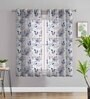 Blue Polyester Floral 5Ft Sheer Eyelet Window Curtains (Pack of 2)