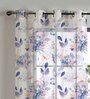 Blue Polyester Floral 5Ft Sheer Eyelet Window Curtains (Pack of 2)