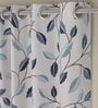 Blue Floral Polyester 7 Ft Blackout Eyelet Door Curtain