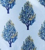 Blue Polyester Floral Light Filtering Eyelet 7 Feet Door Curtains (2 Pc)