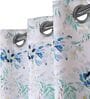 Blue Polyester Floral 7ft Room Darkening Eyelet Door Curtains (2 Pc)