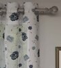 Blue Floral Polyester 7 Ft Sheer Eyelet Door Curtains (Set of 2)