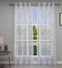 Blue Floral Polyester 7 Ft Sheer Eyelet Door Curtains (Set of 2)