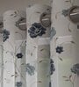 Blue Floral Polyester 7 Ft Sheer Eyelet Door Curtains (Set of 2)
