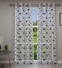 Blue Floral Polyester 7 Ft Sheer Eyelet Door Curtains (Set of 2)