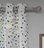 Blue Floral Polyester 7 Ft Sheer Eyelet Door Curtains (Set of 2)