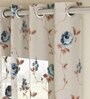 Blue Floral Polyester 7 Ft Sheer Eyelet Door Curtain