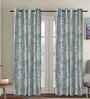 Blue Polyester Floral 9ft Blackout Eyelet Door Curtains