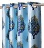 Blue Polyester Floral Light Filtering Eyelet 9 Feet Door Curtains (2 Pc)