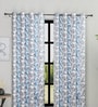 Blue Polyester Floral Light Filtering Eyelet 9 Feet Door Curtains (2 Pc)