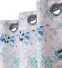 Blue Polyester Floral 9ft Room Darkening Eyelet Long Door Curtains (2 Pc)