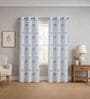 Blue Polyester Floral 9ft Room Darkening Eyelet Long Door Curtains (2 Pc)