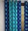 Blue Polyester Floral 5ft Semisheer Eyelet 2 Pcs Window Curtains