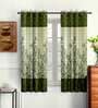 Green Floral Polyester 5 Ft Semisheer Eyelet Window Curtains (Set of 2)