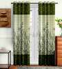 Green Floral Polyester 7 Ft Semisheer Eyelet Door Curtains (Set of 2)