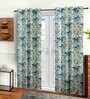 Blue Polyester Floral 9ft Semisheer Eyelet 2 Pc Long Door Curtains