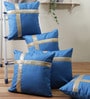Blue Polyester Geometric 40x40 inches Cushion Covers Set of 5
