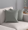 Green Textured Polyester 16 x 16 Inches Cushion Covers (Set of 2)