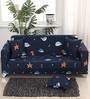 Blue Polyester Printed 90x18 Flexible Stretch 3 Seater Sofa Slipcover