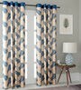 Blue Floral Polyester 7 Ft Semisheer Eyelet Door Curtains (Set of 2)