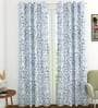 Blue Floral Polyester 8 Ft Light Filtering Eyelet Door Curtain
