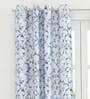 Blue Floral Polyester 8 Ft Light Filtering Eyelet Door Curtain